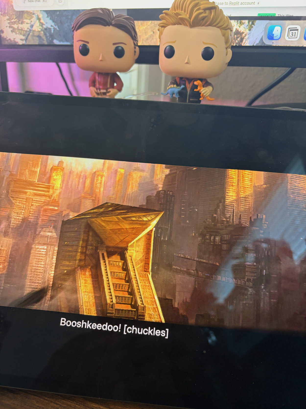 City shot with Funko boys