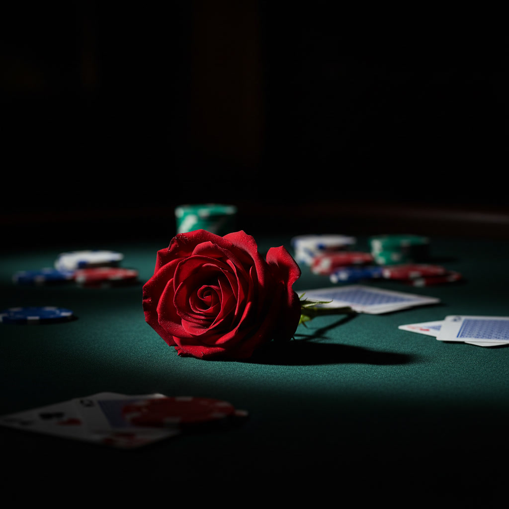 The Mirror Deck. A rose on a poker table.